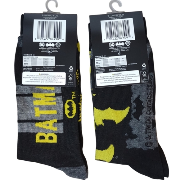DC Batman Socks - Black and Yellow 2 pair Casual Novelty - Picture 2 of 4